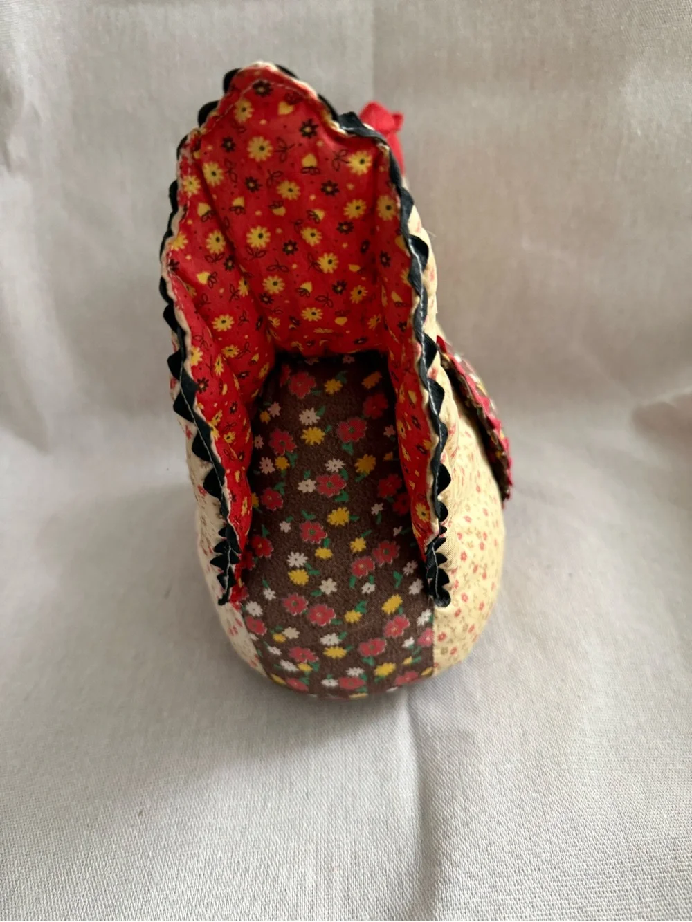 Handmade Red & Cream Fabric Chicken